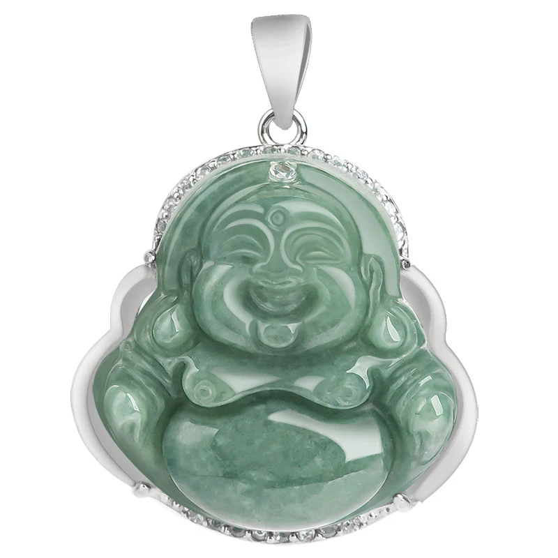 Collana con ciondolo in acciaio al titanio e catena in giada con Buddha che ride Buddha Stones - Image 13