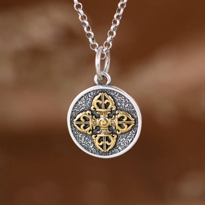 Collana con ciondolo a Buddha Stones in argento sterling 925 con doppio Dorje Vajra e benedizione