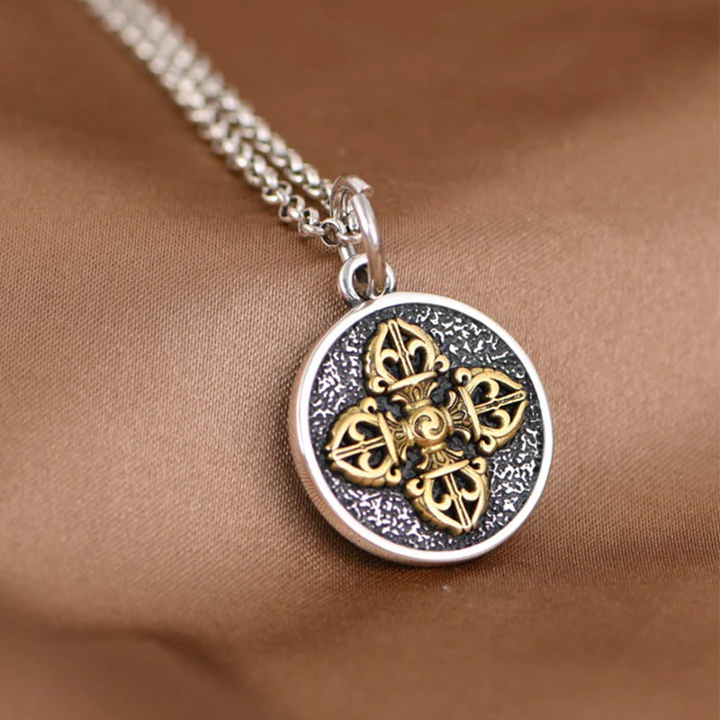 Collana con ciondolo a Buddha Stones in argento sterling 925 con doppio Dorje Vajra e benedizione - Image 2