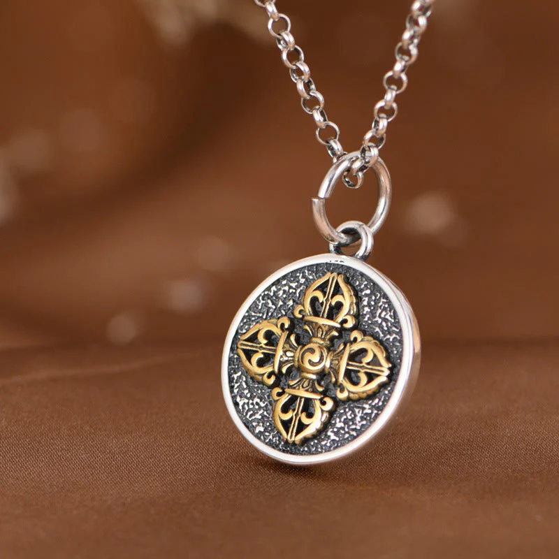 Collana con ciondolo a Buddha Stones in argento sterling 925 con doppio Dorje Vajra e benedizione - Image 3