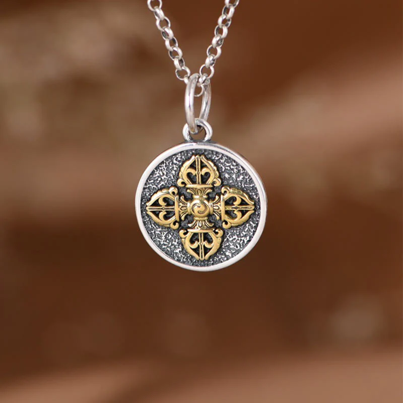 Collana con ciondolo a Buddha Stones in argento sterling 925 con doppio Dorje Vajra e benedizione - Image 4