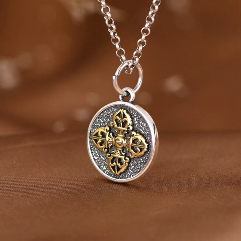 Collana con ciondolo a Buddha Stones in argento sterling 925 con doppio Dorje Vajra e benedizione - Image 5
