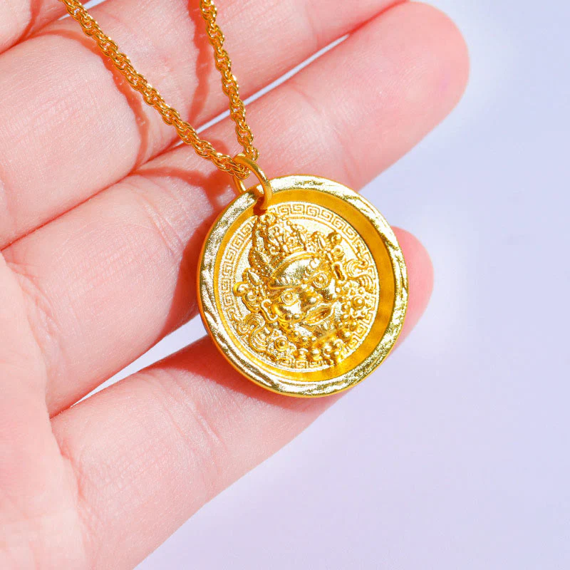 Collana con ciondolo a catena di protezione della prosperità Jambhala in ottone placcato oro 24k Buddha Stones - Image 2