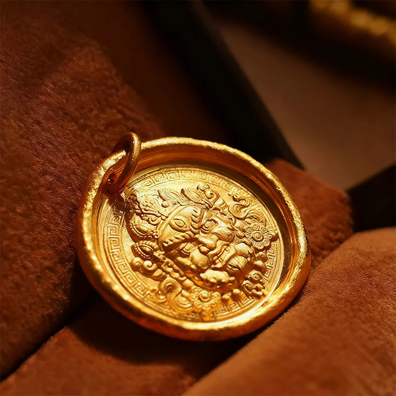 Collana con ciondolo a catena di protezione della prosperità Jambhala in ottone placcato oro 24k Buddha Stones - Image 5