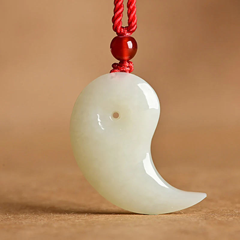 Collana con ciondolo a corda con benedizione di protezione in giada bianca e giada ciano Yin Yang - Image 8