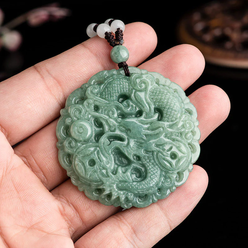 Collana con ciondolo a corda con pietre Buddha Stones, zodiaco cinese, drago, giada e fortuna - Image 5