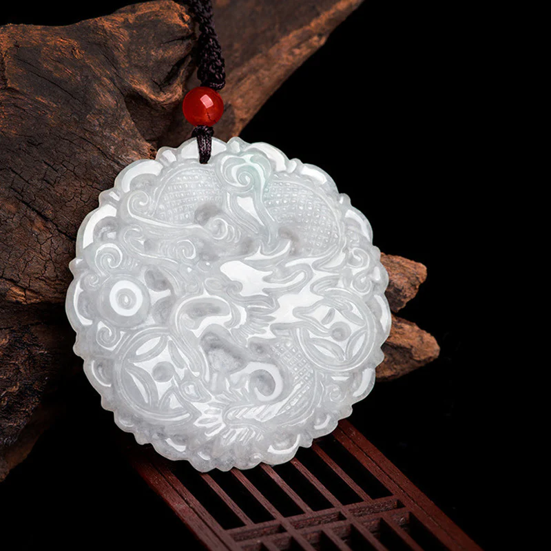 Collana con ciondolo a corda con protezione del drago in giada bianca Buddha Stones - Image 2
