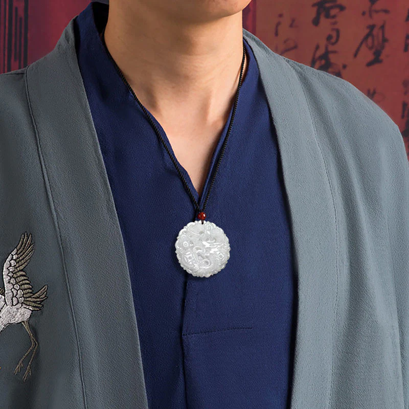 Collana con ciondolo a corda con protezione del drago in giada bianca Buddha Stones - Image 3