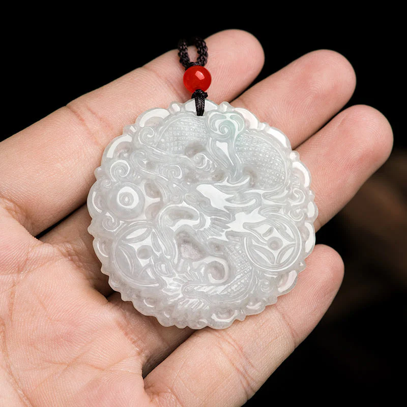 Collana con ciondolo a corda con protezione del drago in giada bianca Buddha Stones - Image 4