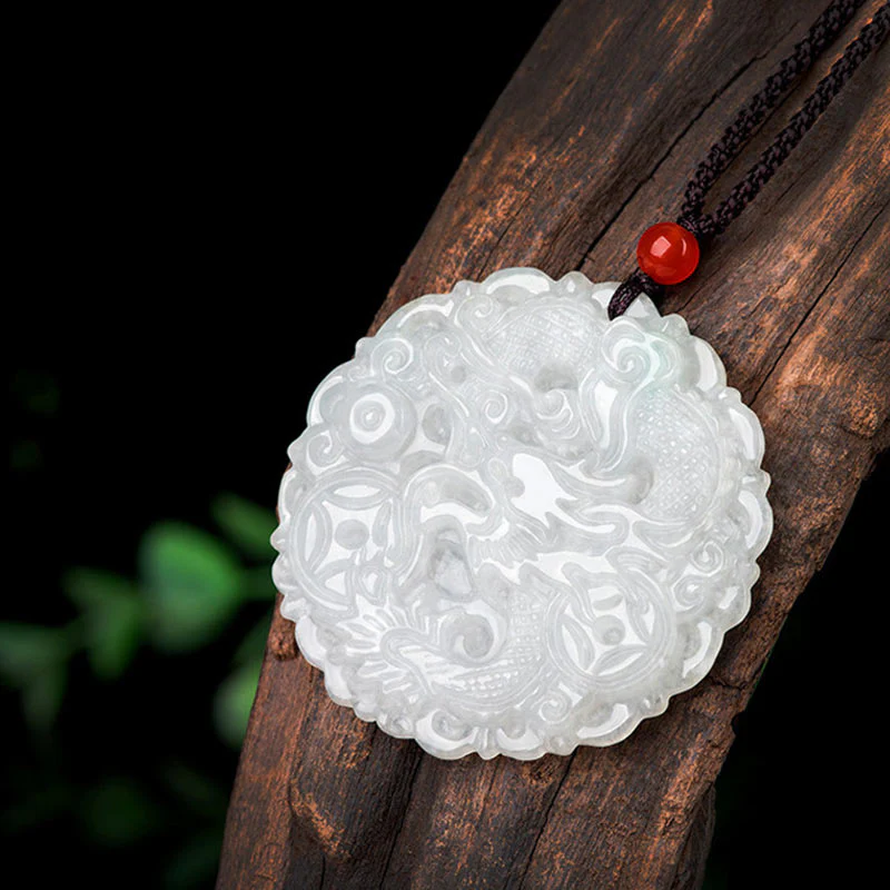Collana con ciondolo a corda con protezione del drago in giada bianca Buddha Stones - Image 5