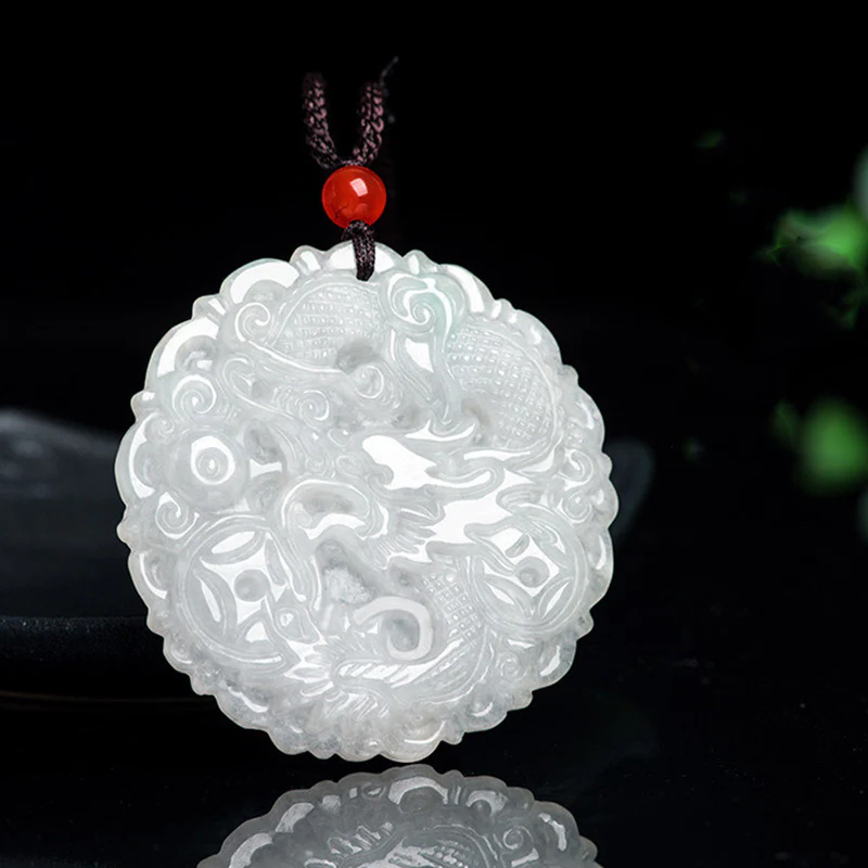 Collana con ciondolo a corda con protezione del drago in giada bianca Buddha Stones - Image 7