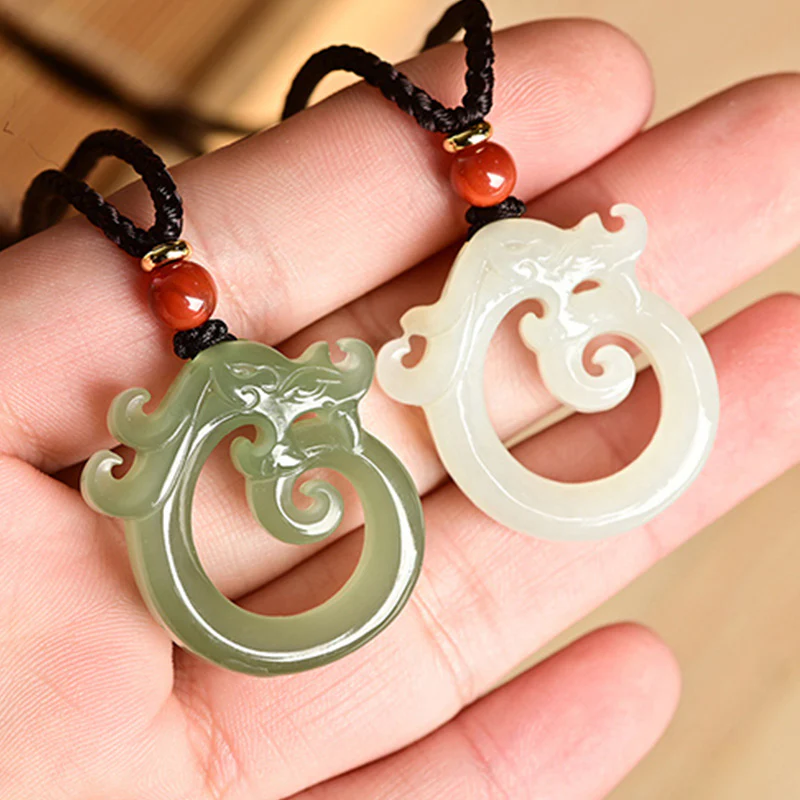 Collana con ciondolo a corda con protezione del drago in giada bianca e giada Buddha Stones - Image 9
