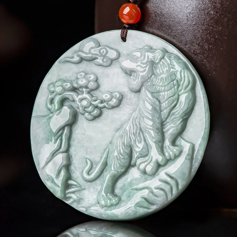 Collana con ciondolo a corda con tigre in giada e pietre Buddha Stones, zodiaco cinese - Image 2