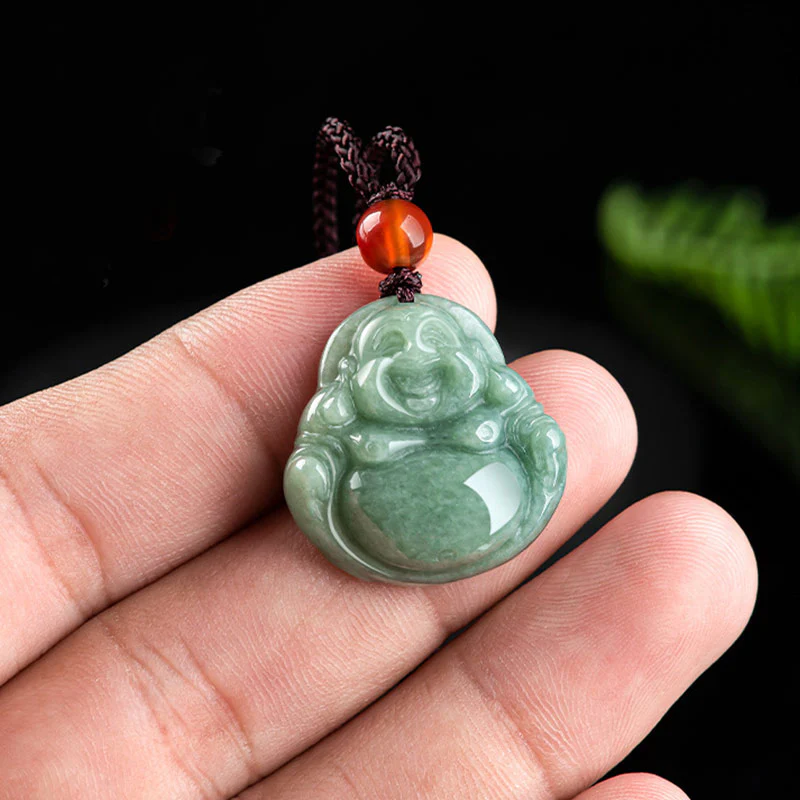 Collana con ciondolo a corda in giada Buddha Stones che ride - Image 4