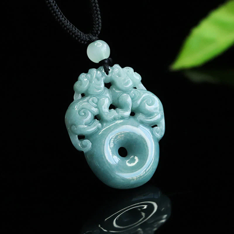 Collana con ciondolo a corda per la fortuna e la ricchezza con fibbia della pace in giada PiXiu con Buddha Stones - Image 2