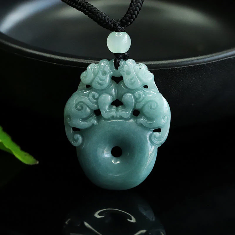 Collana con ciondolo a corda per la fortuna e la ricchezza con fibbia della pace in giada PiXiu con Buddha Stones - Image 3