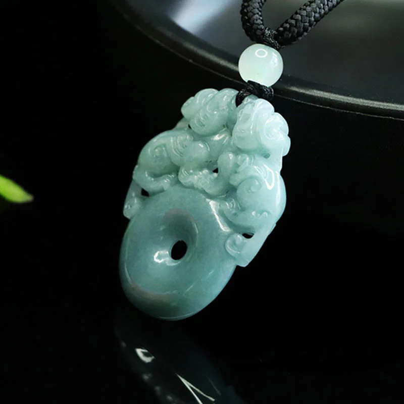 Collana con ciondolo a corda per la fortuna e la ricchezza con fibbia della pace in giada PiXiu con Buddha Stones - Image 4