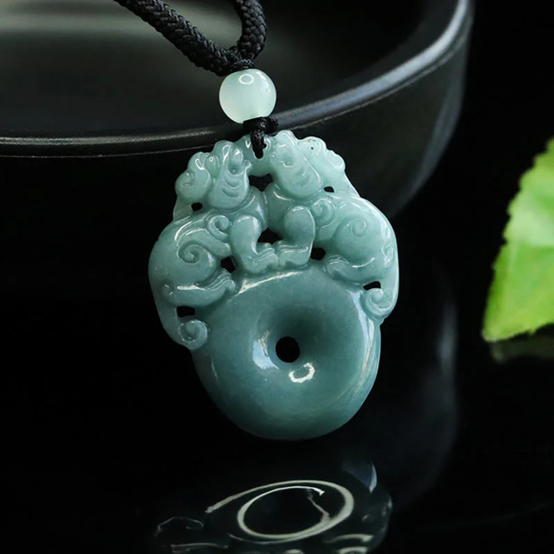 Collana con ciondolo a corda per la fortuna e la ricchezza con fibbia della pace in giada PiXiu con Buddha Stones - Image 6