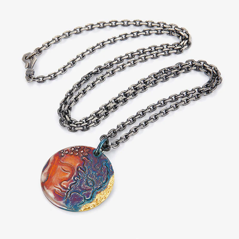 Collana con ciondolo a forma Buddha Stones in argento sterling 999 e oro 24K, metà demone e metà Buddha, con compassione - Image 11