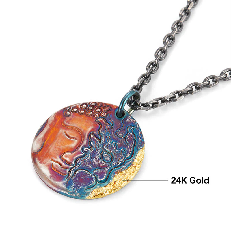 Collana con ciondolo a forma Buddha Stones in argento sterling 999 e oro 24K, metà demone e metà Buddha, con compassione - Image 9