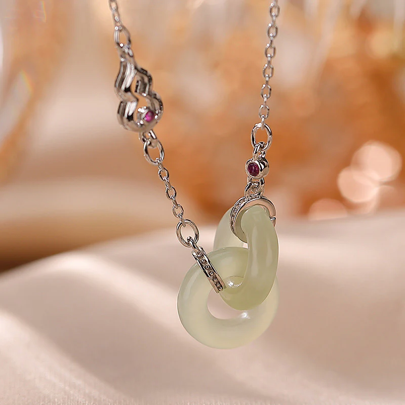 Collana con ciondolo a forma di catena con ciondolo rotondo in argento sterling 925 con Buddha Stones e giada fortunata e prospera - Image 8