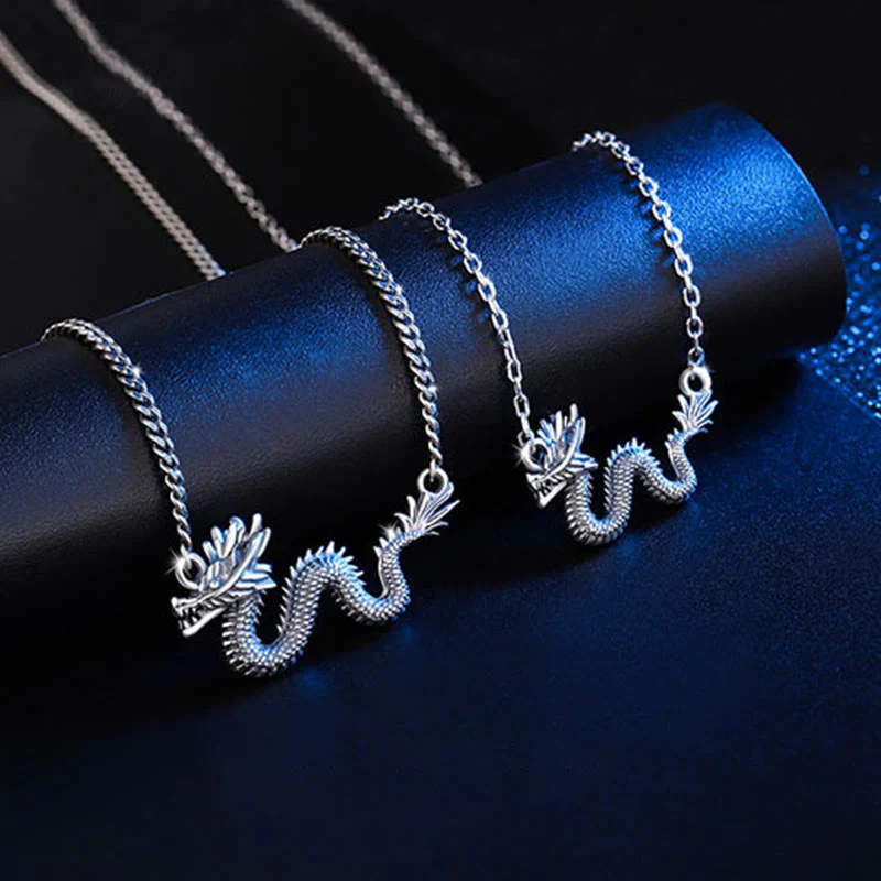 Collana con ciondolo a forma di catena di protezione del drago di buon auspicio dell'anno del drago in argento sterling 925 Buddha Stones - Image 2