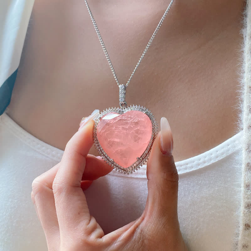 Collana con ciondolo a forma di cuore con cristalli di quarzo rosa e Buddha Stones - Image 2