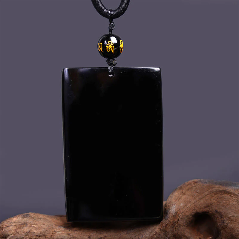Collana con ciondolo a forma di drago rettangolare in ossidiana nera naturale Buddha Stones incisione - Image 15