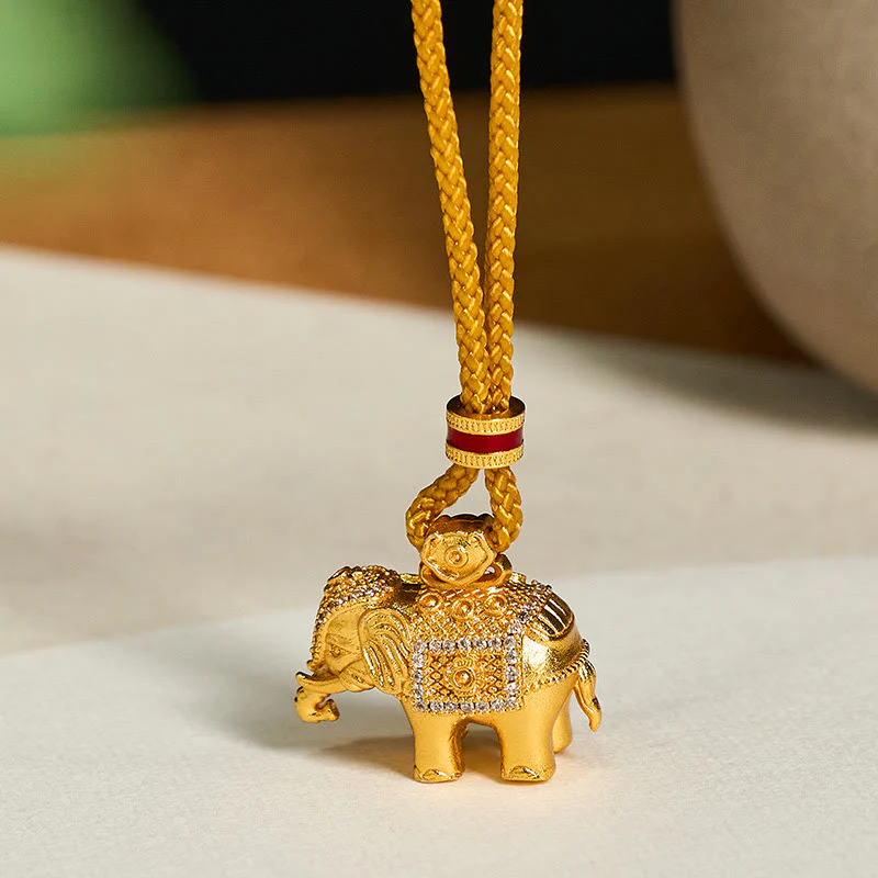 Collana con ciondolo a forma di elefante in ottone placcato oro 24k con Buddha Stones e corda resistente - Image 2