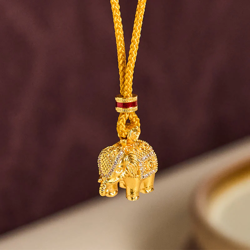 Collana con ciondolo a forma di elefante in ottone placcato oro 24k con Buddha Stones e corda resistente - Image 3