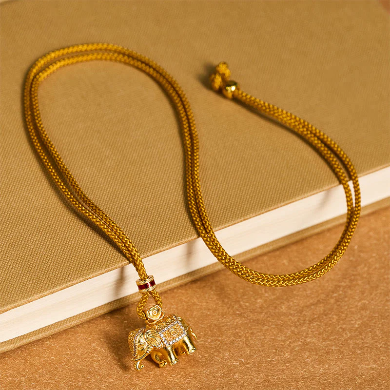 Collana con ciondolo a forma di elefante in ottone placcato oro 24k con Buddha Stones e corda resistente - Image 4