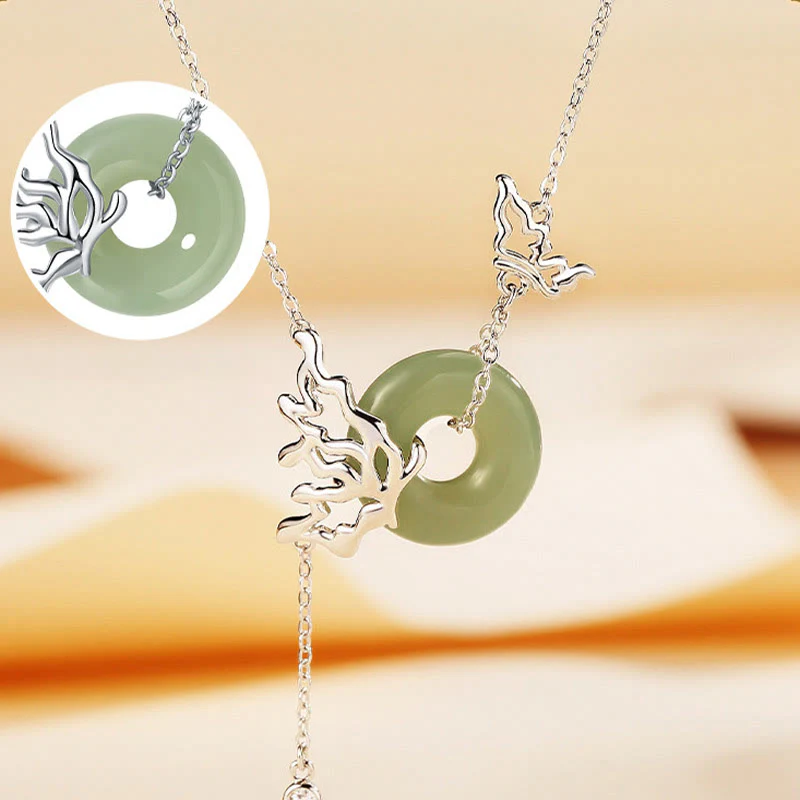 Collana con ciondolo a forma di farfalla con fibbia della pace in giada naturale Hetian, argento sterling 925, Buddha Stones - Image 3