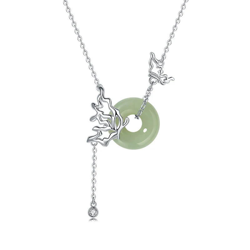 Collana con ciondolo a forma di farfalla con fibbia della pace in giada naturale Hetian, argento sterling 925, Buddha Stones - Image 4