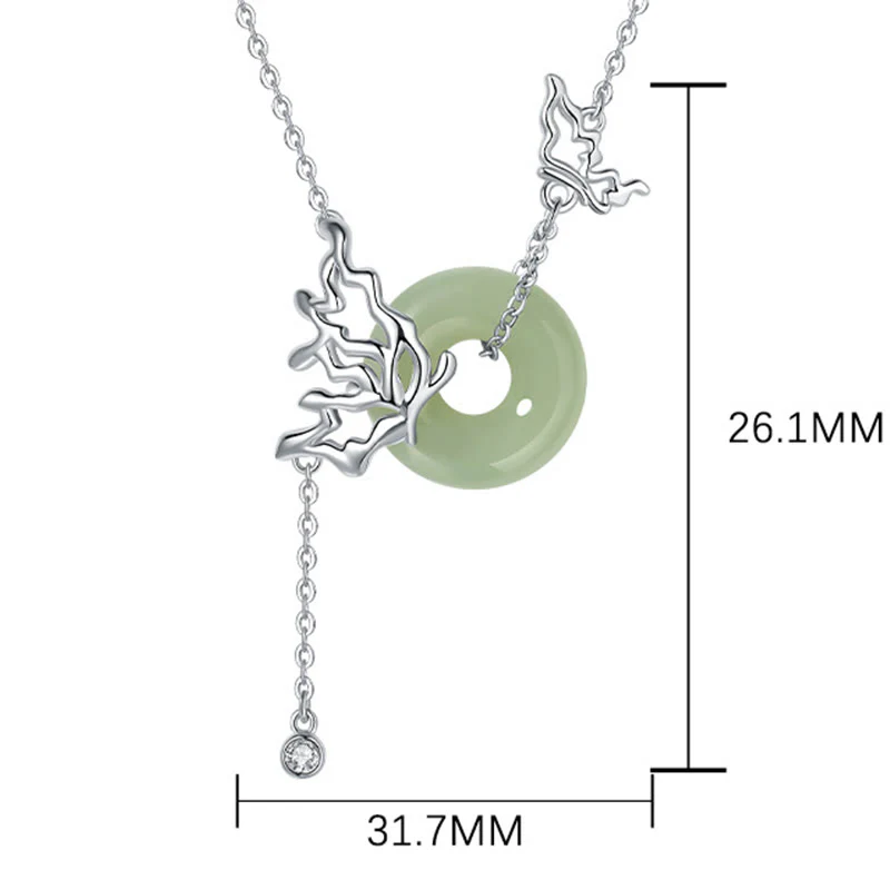 Collana con ciondolo a forma di farfalla con fibbia della pace in giada naturale Hetian, argento sterling 925, Buddha Stones - Image 5