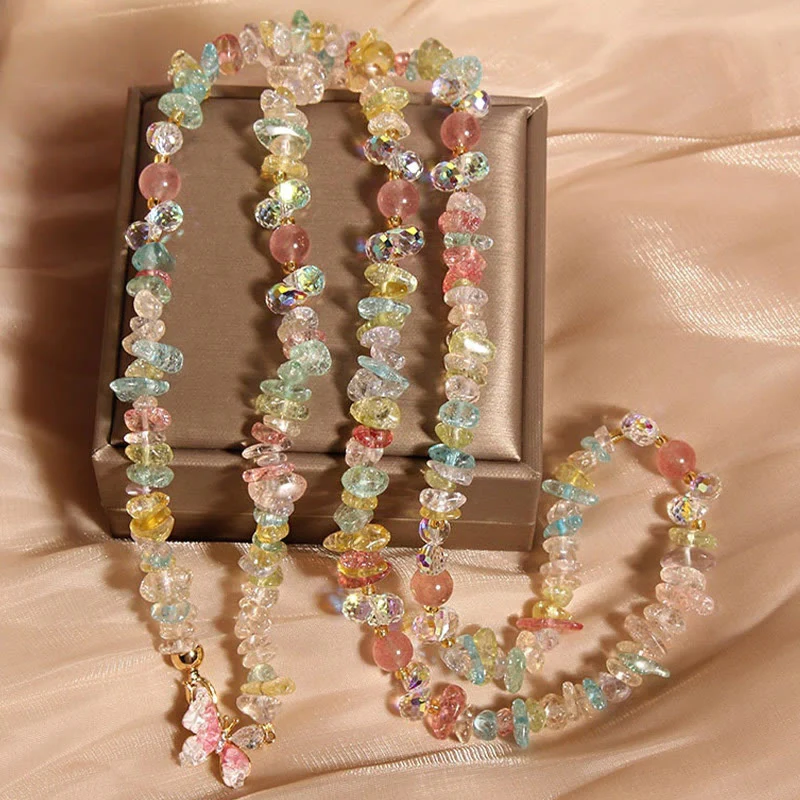 Collana con ciondolo a forma di farfalla, fiore, ametista, quarzo fragola e pietre Buddha Stones. - Image 14