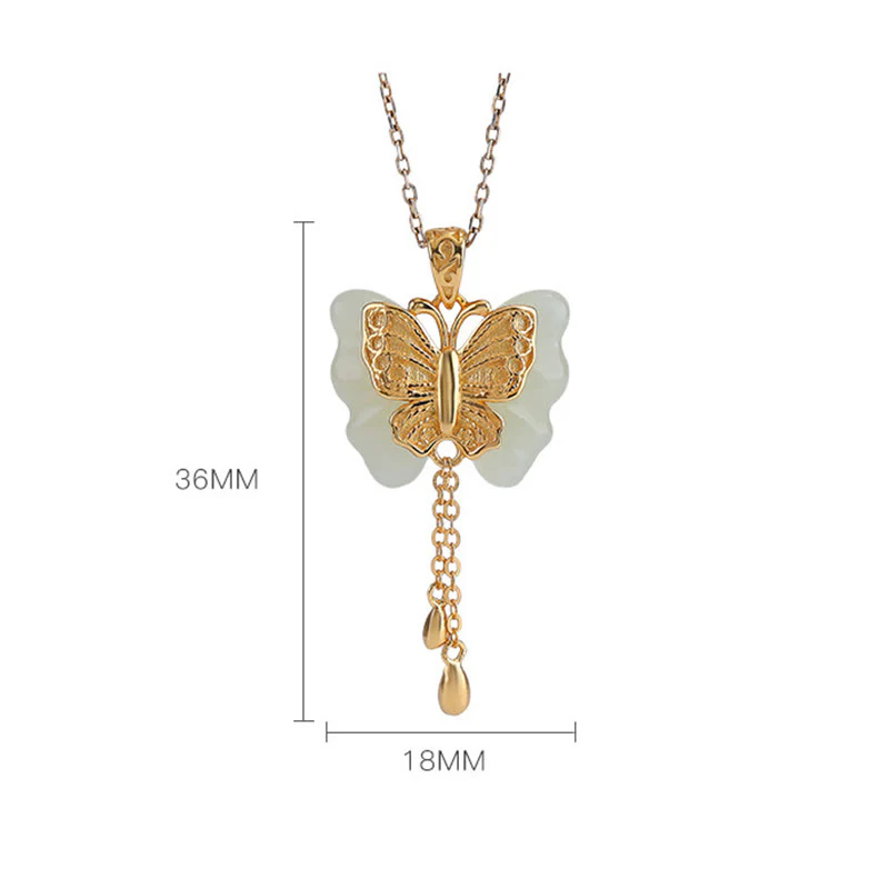 Collana con ciondolo a forma di farfalla in giada bianca Hetian, placcata in argento sterling 925, con Buddha Stones e ciondolo a forma di farfalla in giada bianca Hetian. - Image 8