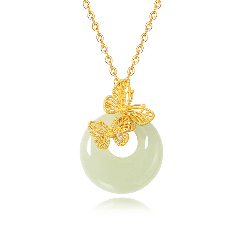 Collana con ciondolo a forma di farfalla in giada naturale Hetian in argento sterling 925 con Buddha Stones e ciondolo della prosperità - Image 5
