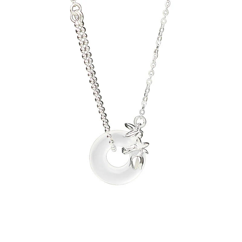 Collana con ciondolo a forma di fibbia della pace con ciondolo a forma di tulipano in argento sterling 925, calcedonio e Buddha Stones - Image 2