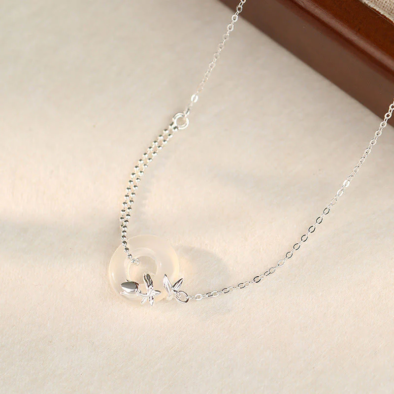 Collana con ciondolo a forma di fibbia della pace con ciondolo a forma di tulipano in argento sterling 925, calcedonio e Buddha Stones - Image 3