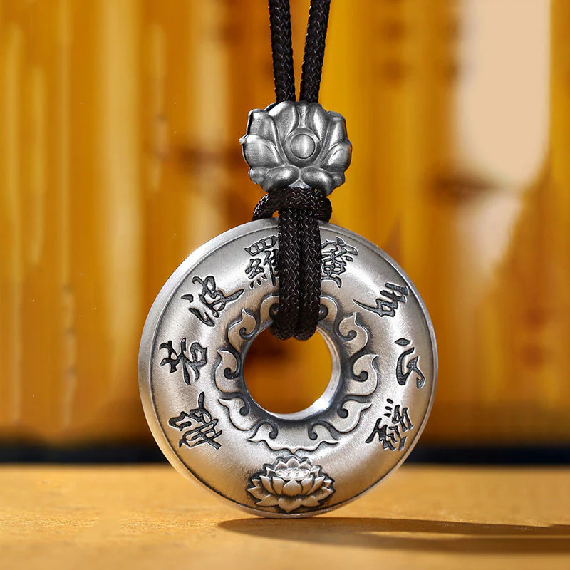 Collana con ciondolo a forma di fibbia della pace con cuore in argento sterling 999, Buddha Stones - Image 5