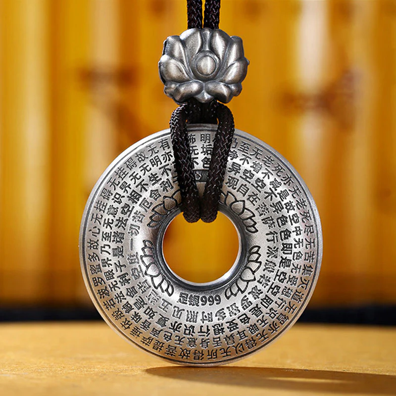 Collana con ciondolo a forma di fibbia della pace con cuore in argento sterling 999, Buddha Stones - Image 6