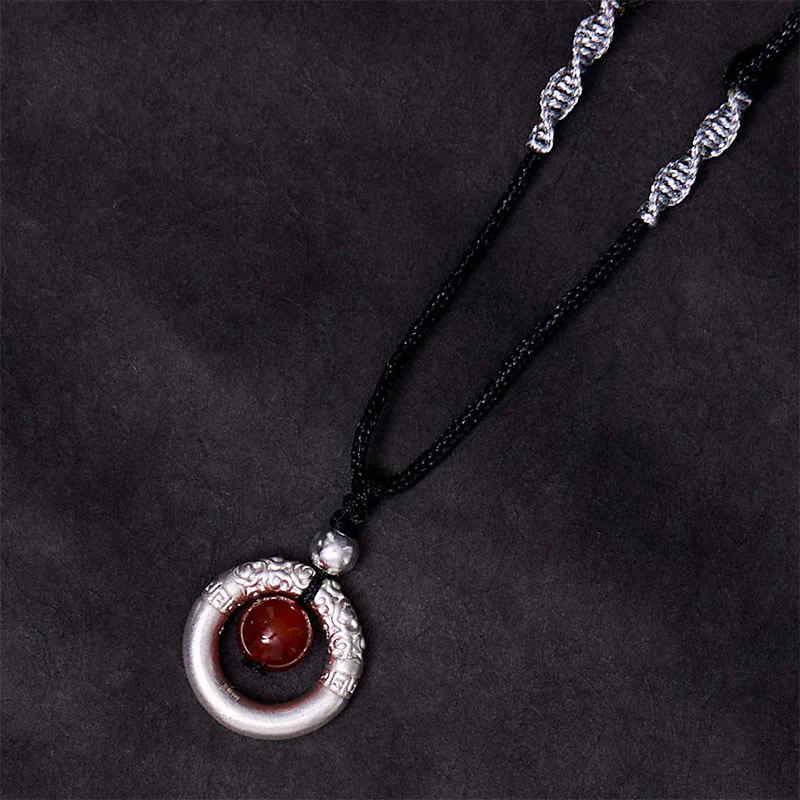 Collana con ciondolo a forma di fibbia della pace in agata rossa in argento sterling 999 con Buddha Stones e benedizione - Image 2