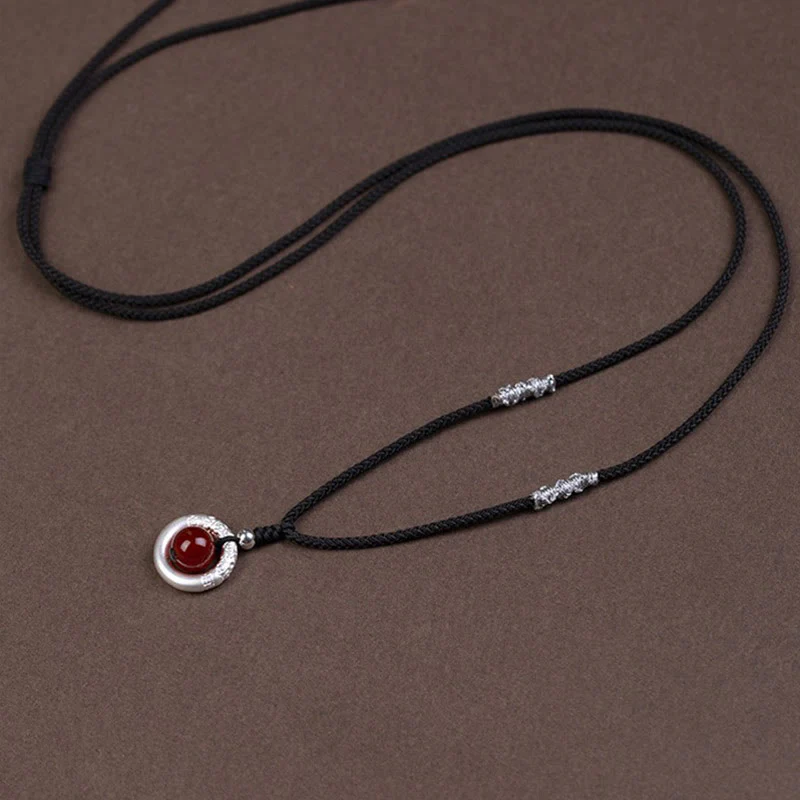 Collana con ciondolo a forma di fibbia della pace in agata rossa in argento sterling 999 con Buddha Stones e benedizione - Image 8