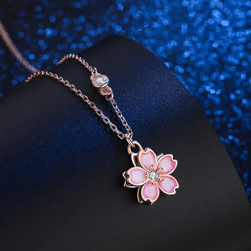 Collana con ciondolo a forma di fiore di ciliegio in argento sterling 925 con Buddha Stones e protezione girevole - Image 2