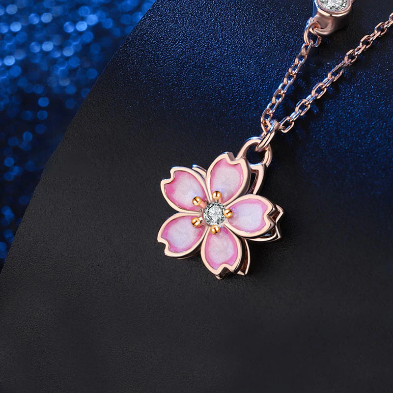 Collana con ciondolo a forma di fiore di ciliegio in argento sterling 925 con Buddha Stones e protezione girevole - Image 4