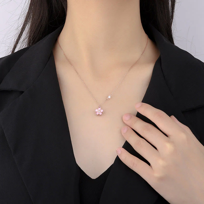 Collana con ciondolo a forma di fiore di ciliegio in argento sterling 925 con Buddha Stones e protezione girevole - Image 9