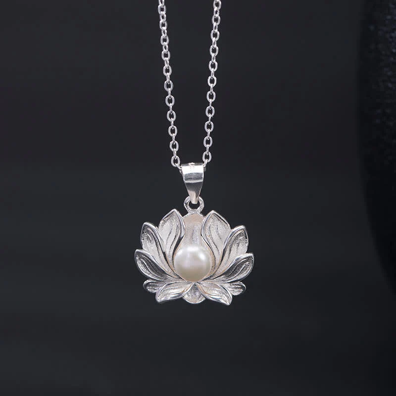 Collana con ciondolo a forma di fiore di loto in argento sterling 925 con Buddha Stones e perle - Image 3