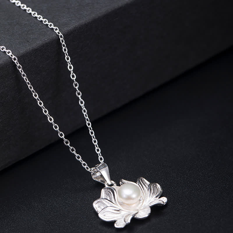 Collana con ciondolo a forma di fiore di loto in argento sterling 925 con Buddha Stones e perle - Image 5