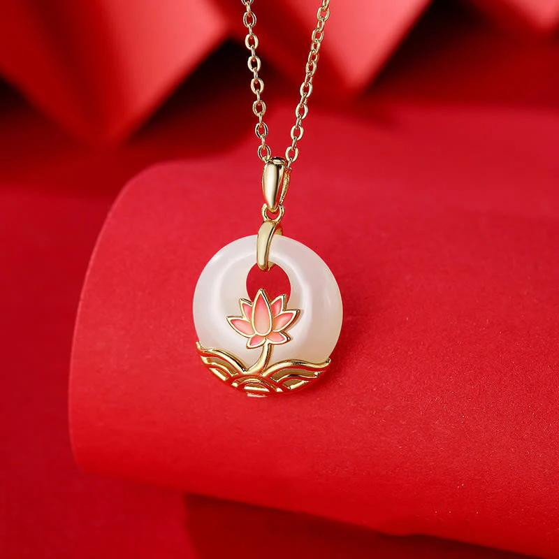 Collana con ciondolo a forma di fiore di loto in giada bianca Hetian, in argento sterling 925, Buddha Stones