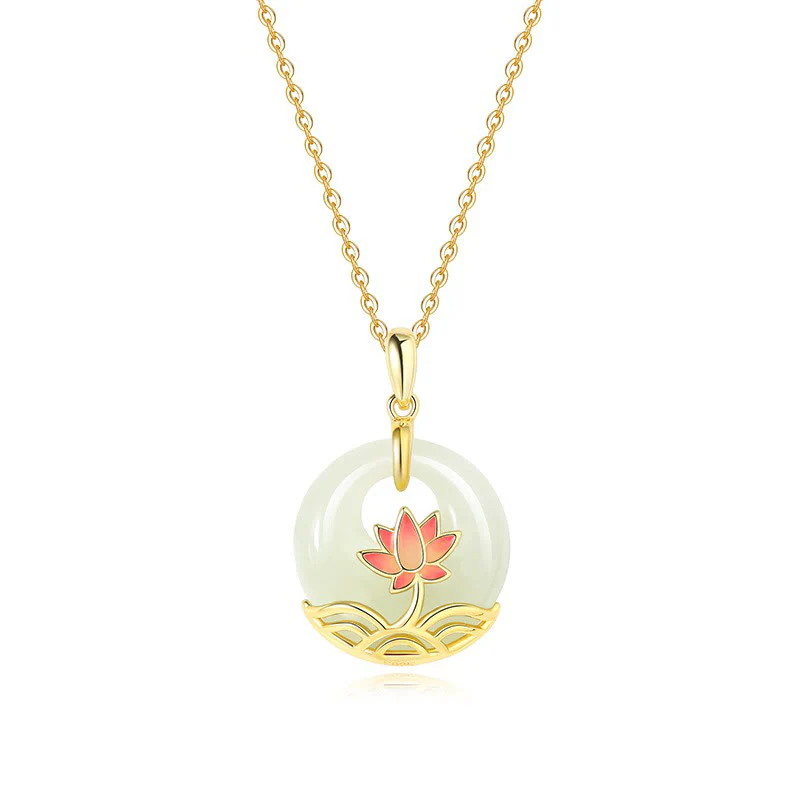 Collana con ciondolo a forma di fiore di loto in giada bianca Hetian, in argento sterling 925, Buddha Stones - Image 11